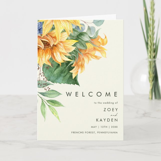 Bold Country Sunflower Light Yellow Folded Wedding Program (Front)