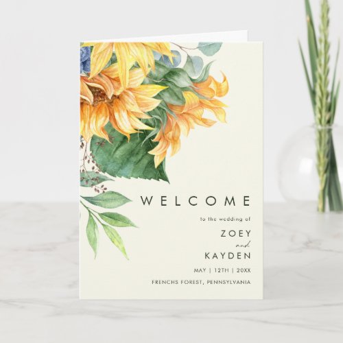 Bold Country Sunflower Light Yellow Folded Wedding Program