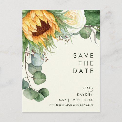 Bold Country Sunflower Light Yellow Save The Date Invitation Postcard