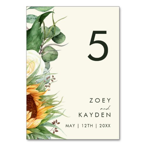 Bold Country Sunflower  Light Yellow Table Number