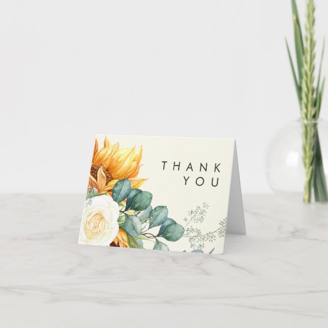 Bold Country Sunflower Light Yellow Thank You Card (Front)
