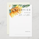 Bold Country Sunflower | Light Yellow Wedding Advice Card<br><div class="desc">This bold country sunflower | light yellow wedding advice card is perfect for your simple classic boho summer backyard barn wedding. Design features a bouquet of vintage watercolor yellow gold and rustic orange sunflowers, elegant modern sage green eucalyptus greenery, and a white ivory rose. The design is ideal for a...</div>