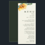 Bold Country Sunflower Light Yellow Wedding Dinner Menu<br><div class="desc">This bold country sunflower light yellow wedding dinner menu is perfect for your simple classic boho summer backyard barn wedding reception. Design features a bouquet of vintage watercolor yellow gold and rustic orange sunflowers, elegant modern sage green eucalyptus greenery, and a white ivory rose. The design is ideal for a...</div>