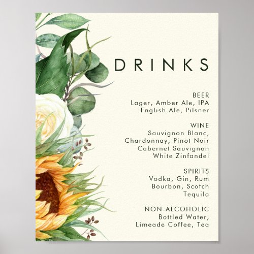 Bold Country Sunflower Light Yellow Wedding Drinks Poster