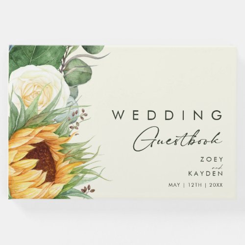 Bold Country Sunflower  Light Yellow Wedding Guest Book