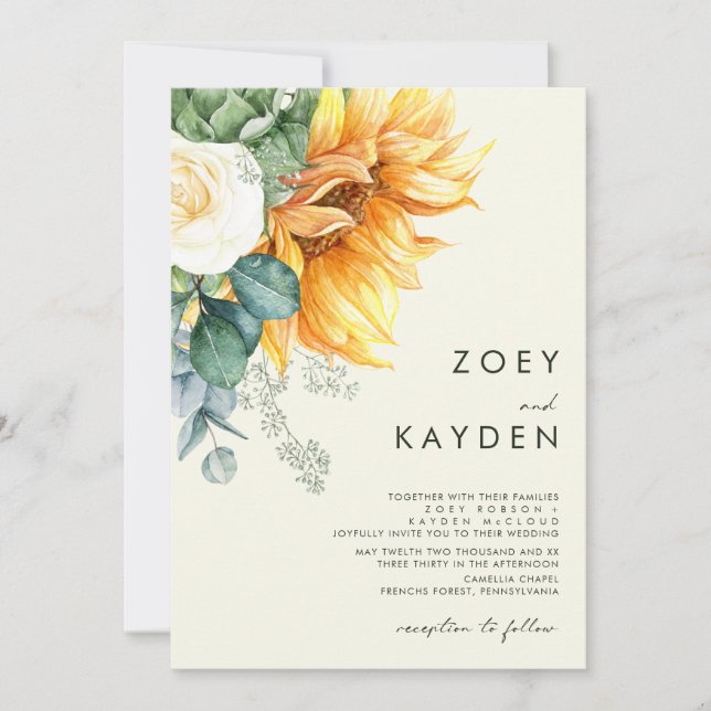 Bold Country Sunflower | Light Yellow Wedding Invitation (Front)