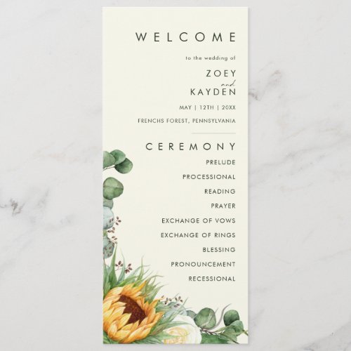 Bold Country Sunflower  Light Yellow Wedding Program