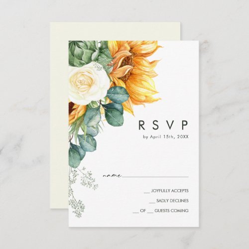 Bold Country Sunflower  Light Yellow Wedding RSVP Card