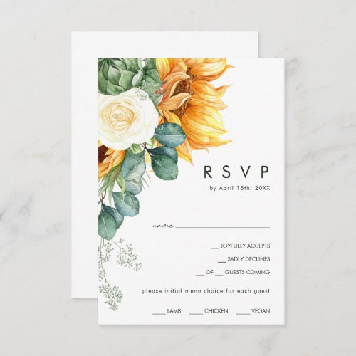 Bold Country Sunflower  Menu Choice RSVP Card