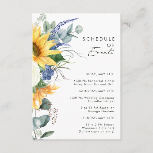 Bold Country Sunflower  Schedule of Events Enclosure Card