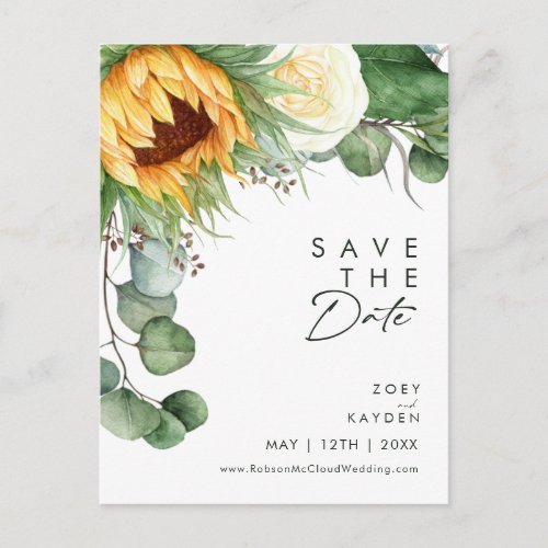 Bold Country Sunflower Script  Save The Date  Invitation Postcard