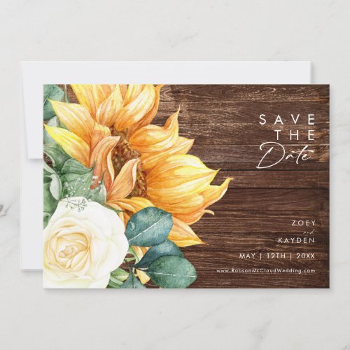 Bold Country Sunflower Script  Wood Horizontal Save The Date