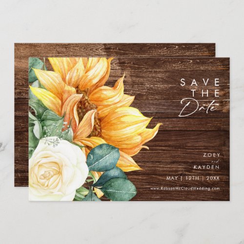 Bold Country Sunflower Script  Wood Horizontal Save The Date