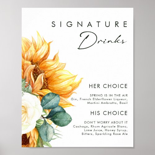 Bold Country Sunflower  signature drinks sign