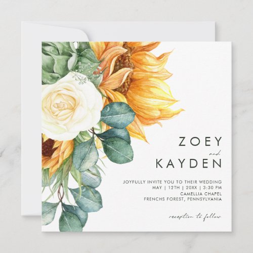 Bold Country Sunflower  Square Wedding Invitation