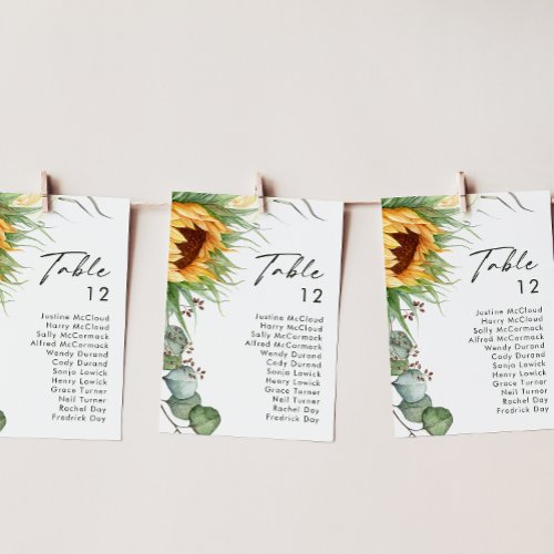 Bold Country Sunflower  Table Number Chart
