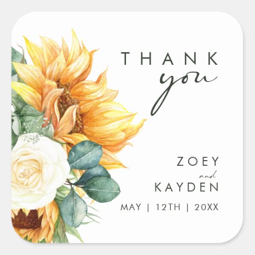 Bold Country Sunflower  Thank You Wedding Square Sticker
