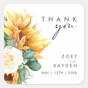 Bold Country Sunflower Thank You Wedding Square Sticker