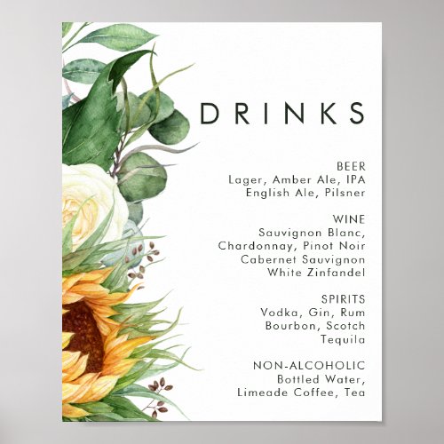 Bold Country Sunflower  Wedding Drinks Sign