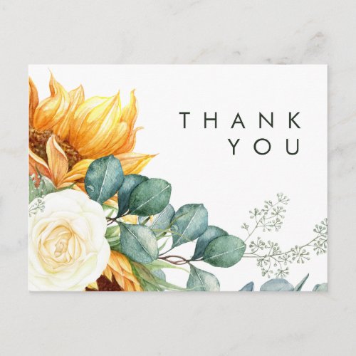 Bold Country Sunflower  Wedding Thank You Postcard