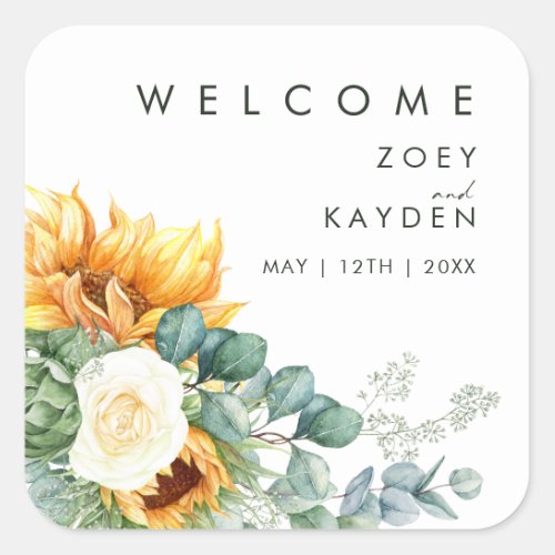 Bold Country Sunflower  Wedding Welcome Square Sticker