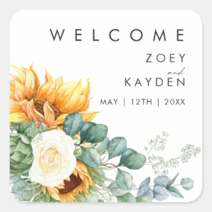 Bold Country Sunflower Wedding Welcome Square Sticker