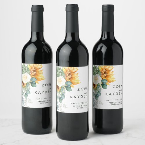 Bold Country Sunflower  Wedding Wine Label