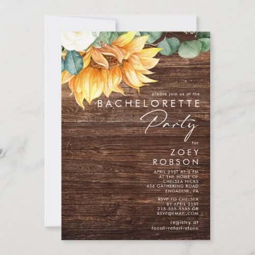 Bold Country Sunflower  Wood Bachelorette Party Invitation