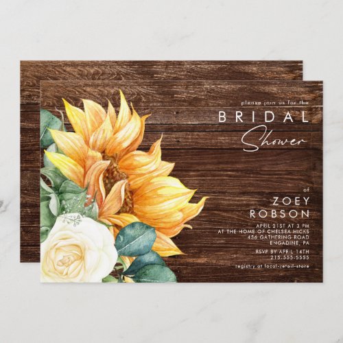 Bold Country Sunflower  Wood Bridal Shower Invitation