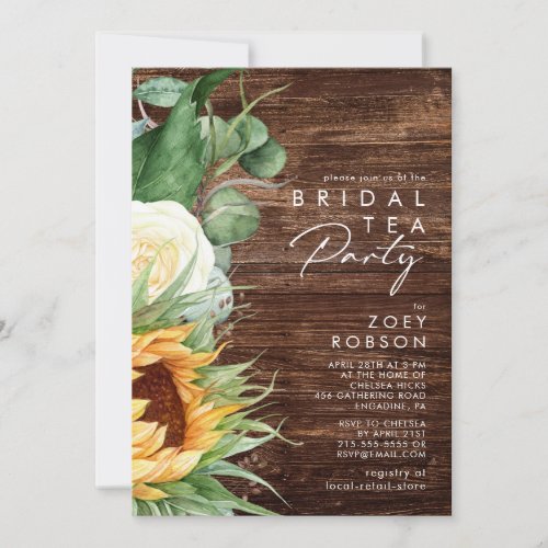 Bold Country Sunflower  Wood Bridal Tea Party Invitation