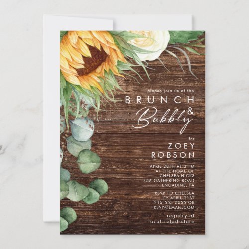 Bold Country Sunflower  Wood Brunch And Bubbly Invitation