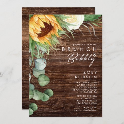 Bold Country Sunflower  Wood Brunch And Bubbly Invitation