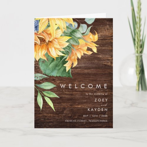 Bold Country Sunflower  Wood Folded Wedding Program