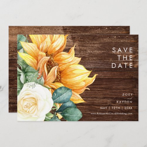 Bold Country Sunflower  Wood Horizontal Save The Date
