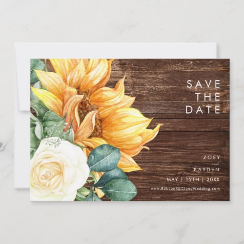 Bold Country Sunflower  Wood Horizontal Save The Date
