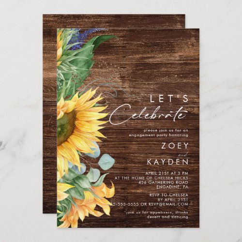 Bold Country Sunflower  Wood Lets Celebrate Invitation