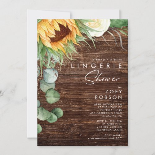 Bold Country Sunflower  Wood Lingerie Shower Invitation