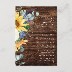 Bold Country Sunflower   Wood Schedule of Events Enclosure Card