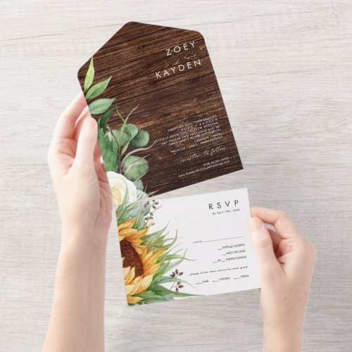 Bold Country Sunflower  Wood Seal And Send All In One Invitation