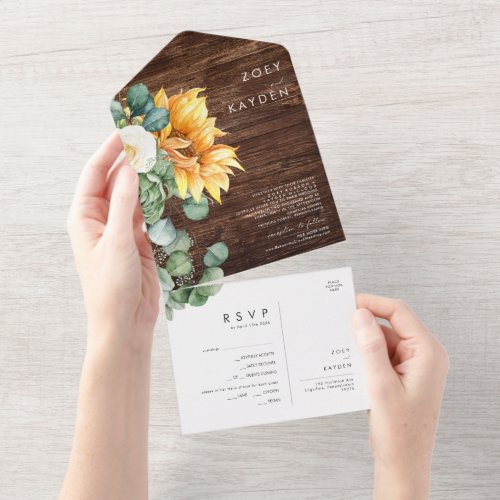 Bold Country Sunflower  Wood Seal And Send All In One Invitation