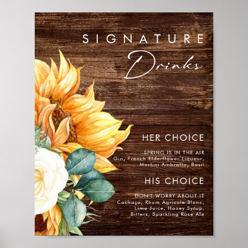 Bold Country Sunflower  Wood signature drinks Poster