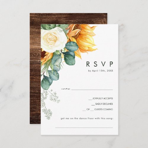 Bold Country Sunflower  Wood Song Request RSVP Card