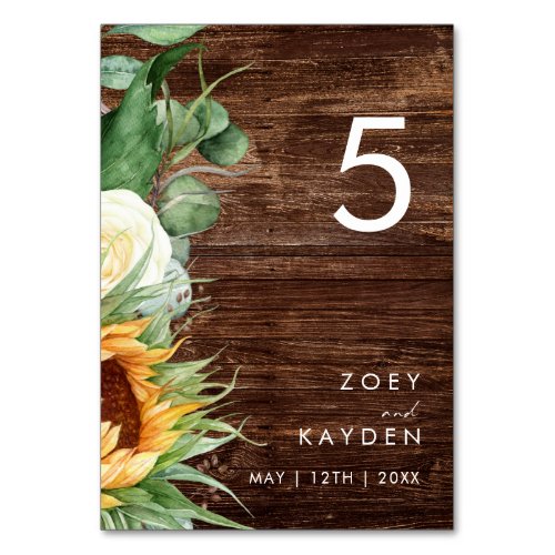 Bold Country Sunflower  Wood Table Number