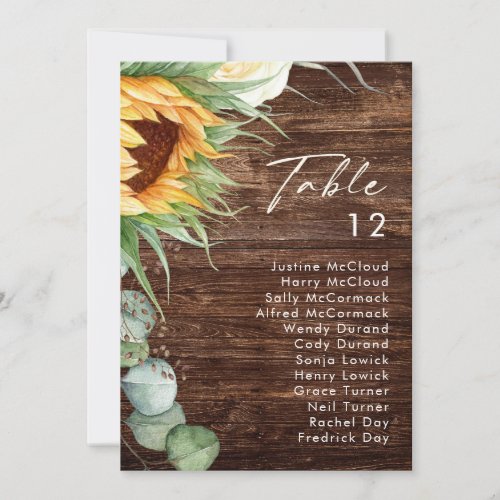 Bold Country Sunflower  Wood Table Number Chart