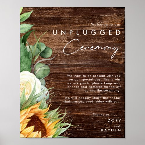 Bold Country Sunflower  Wood Unplugged Ceremony Poster