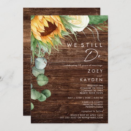 Bold Country Sunflower  Wood We Still Do Renewal Invitation