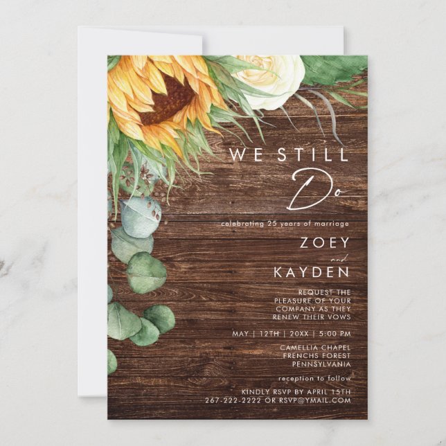 Bold Country Sunflower | Wood We Still Do Renewal Invitation (Front)