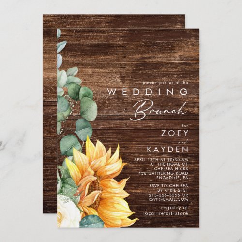 Bold Country Sunflower  Wood Wedding Brunch Invitation