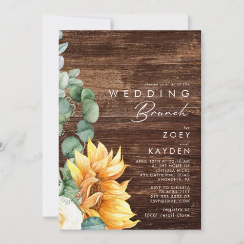 Bold Country Sunflower  Wood Wedding Brunch Invitation