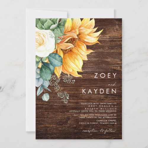 Bold Country Sunflower  Wood Wedding Invitation